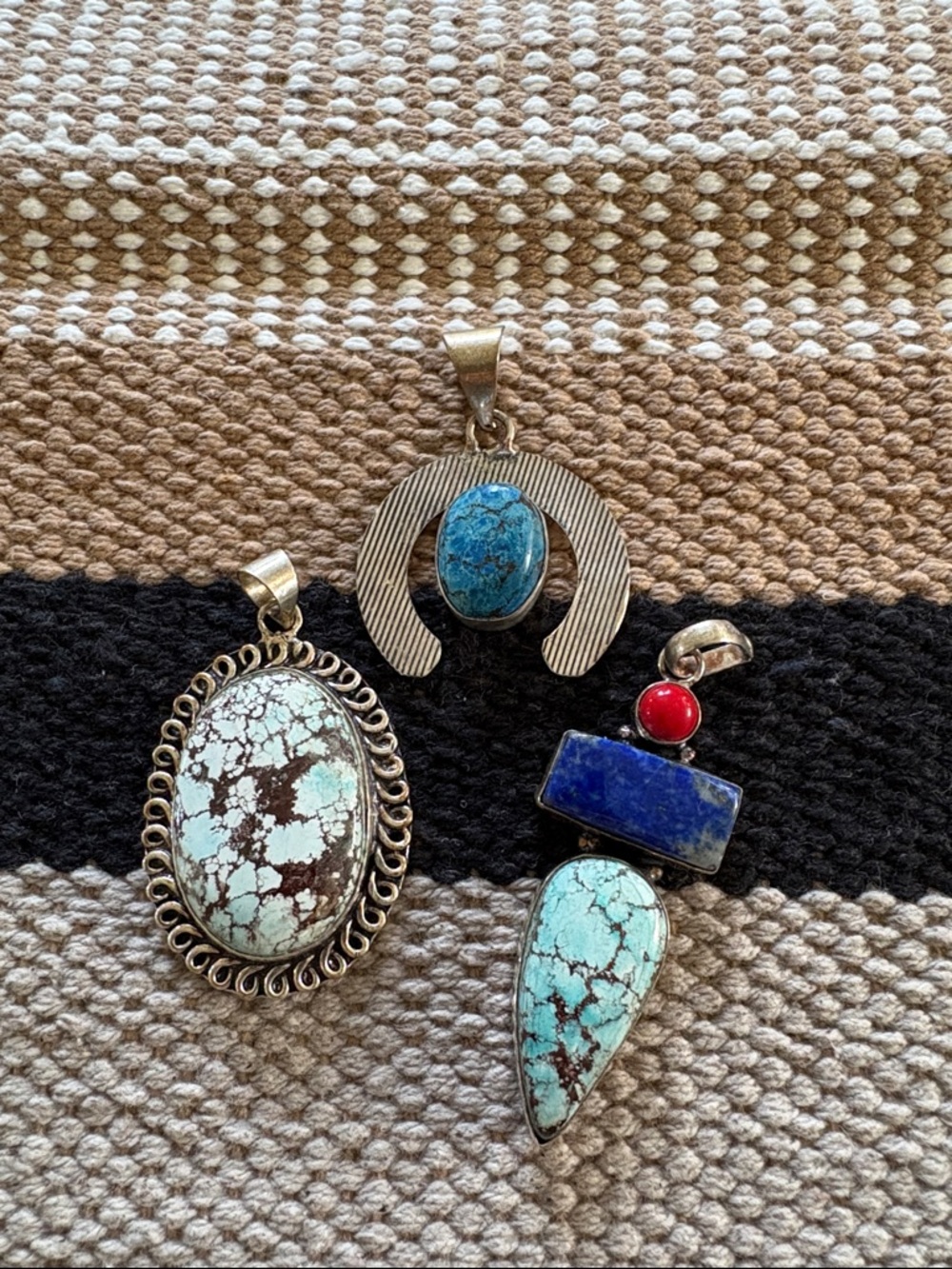 Turquoise and Lapis Mixed Stone Pendants - 925
